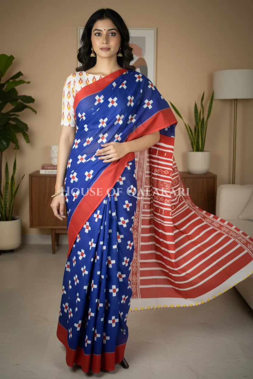mulmul cotton bagru saree 404 front pose