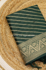 Banarasi Cotton Silk blend Unstitched Dress Material in Bottle Green and with Bandhani-Leheriya inspired work – kurta