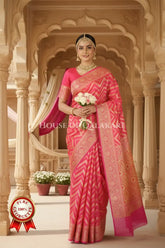 Khaddi Banarasi Saree in Orange & Pink tones with zig-zag chevron wave