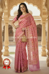 Khaddi Banarasi Saree in Rose Pink with all over jaal