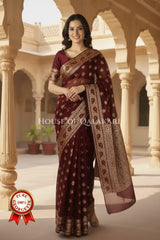 Khaddi Banarasi Saree in deep Maroon with all over buti