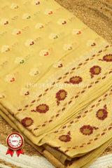 Khaddi Banarasi Saree in light yellow with all over buti