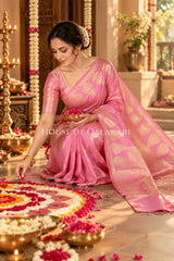 Banarasi Pink Raw Mango Silk Saree with Floral Butis & Paisley Zari Pallu