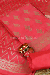 Munga Pure Silk Zari Floral Buti Unstitched Dress Material-Coral Pink