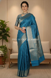 Blue Monga Pure Silk Banarasi Saree with Zari floral Motifs
