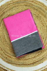 Pink & Black Bagru Mulmul Cotton Saree with Off-White Floral Buti Prints
