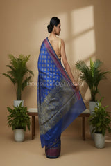 Royal Blue Banarasi Cotton Patola Saree with Floral geometric woven butis