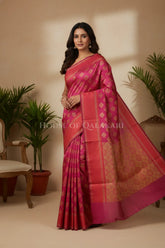 Pink Banarasi Cotton Patola Saree with Floral geometric woven butis