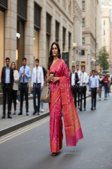 Pink Banarasi Cotton Patola Saree with Floral geometric woven butis