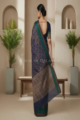 Navy Blue Banarasi Cotton Patola Saree with Tribal geometric jaal weave