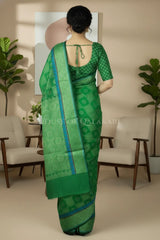 Green Banarasi Mulmul cotton patola Saree with Geometric square checks