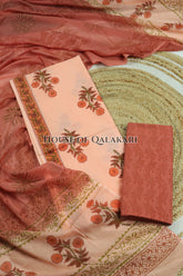 Pure Cotton Soft Peach & Terracota Floral Hand Block Print Unstitched Suits
