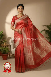 Banarasi Pure Silk Saree in Red with Intricate Zari jamewaar jaal and heavy blouse