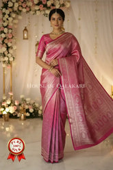 Banarasi Pure Silk Saree in rani pink with Intricate Zari jamewaar jaal and heavy blouse