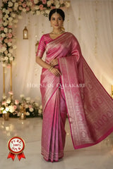 Banarasi Pure Silk Saree in rani pink with Intricate Zari jamewaar jaal and heavy blouse