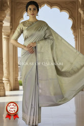 Banarasi Pure Silk Saree in Brownish Grey with soft resham zari work and heavy blouse