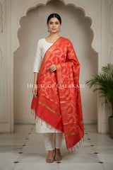 Banarasi Silk Dupatta in Red with all over floral vine jaal