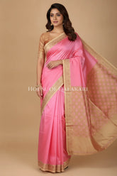 Soft Pink Jamewaar Work Banarasi Silk Saree with Ivory Zari Border and Pallu