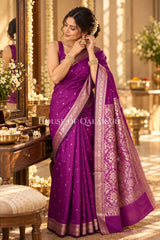 Banarasi Silk Jamewaar Saree in Magenta with Zari Butis & Floral Jaal Pallu