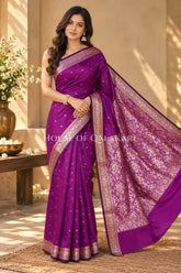 Banarasi Silk Jamewaar Saree in Magenta with Zari Butis & Floral Jaal Pallu