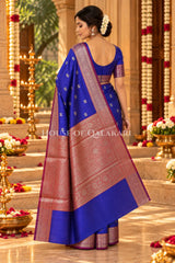 Banarasi Silk Saree in Royal Blue with Dual-Tone Zari Butis & Floral Jaal Pallu