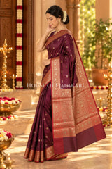 Banarasi Silk Saree in Deep Coffee Brown with Dual-Tone Zari Butis & Floral Jaal Pallu