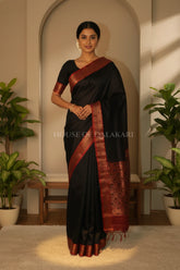 Black Jamwaar Work Banarasi Saree with Maroon Border and Pallu