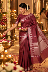 Silk Banarasi Saree in Wine with Triangle Zari Border