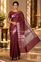 Silk Banarasi Saree in Wine with Triangle Zari Border