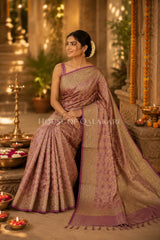 Banarasi Crepe Tissue Sarees with Zari Jaal work and heavy pallu in Mauve Pink