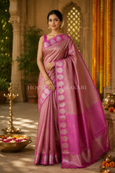 Banarasi Plain Tissue Sarees with Zari buta border and plain pallu in Dusty Rose Pink
