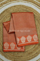Banarasi Plain Tissue Sarees with Zari buta border and plain pallu in Copper blush