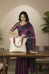 Royal Purple & Antique Gold Banarasi Cotton Patola Saree with all over paisley buti