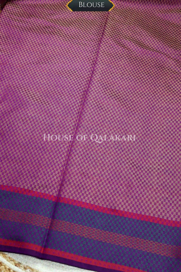 Royal Purple & Antique Gold Banarasi Cotton Patola Saree with all over paisley buti