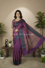 Royal Purple & Antique Gold Banarasi Cotton Patola Saree with all over paisley buti