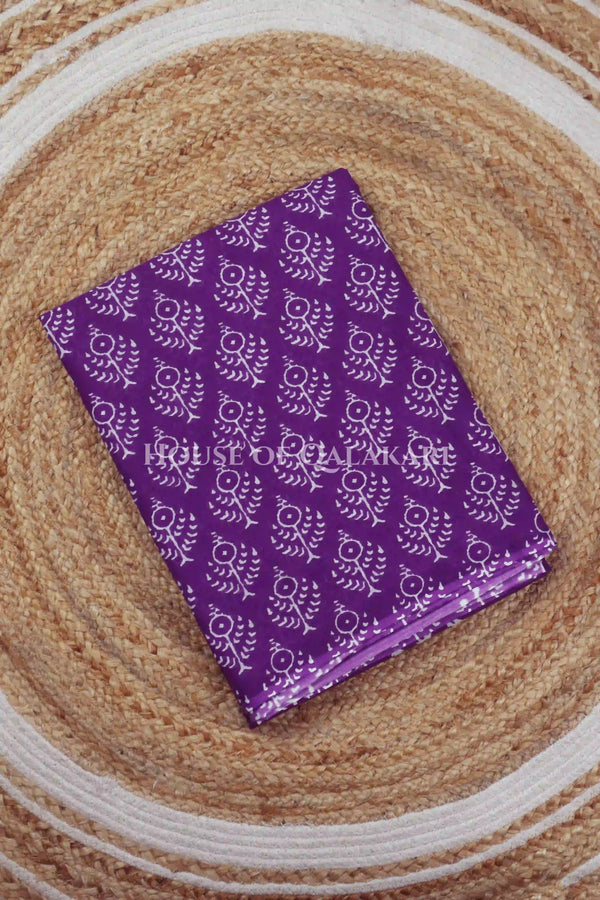 Purple Palm Motif Bagru Mulmul Cotton Saree with white prints
