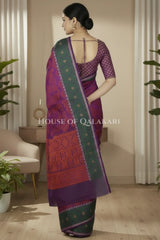 Royal Purple & Antique Copper Banarasi Cotton Patola Saree with all over paisley buti