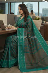 Teal Green & Antique copper Banarasi Cotton Patola Saree with all over paisley buti