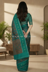 Teal Green & Antique copper Banarasi Cotton Patola Saree with all over paisley buti