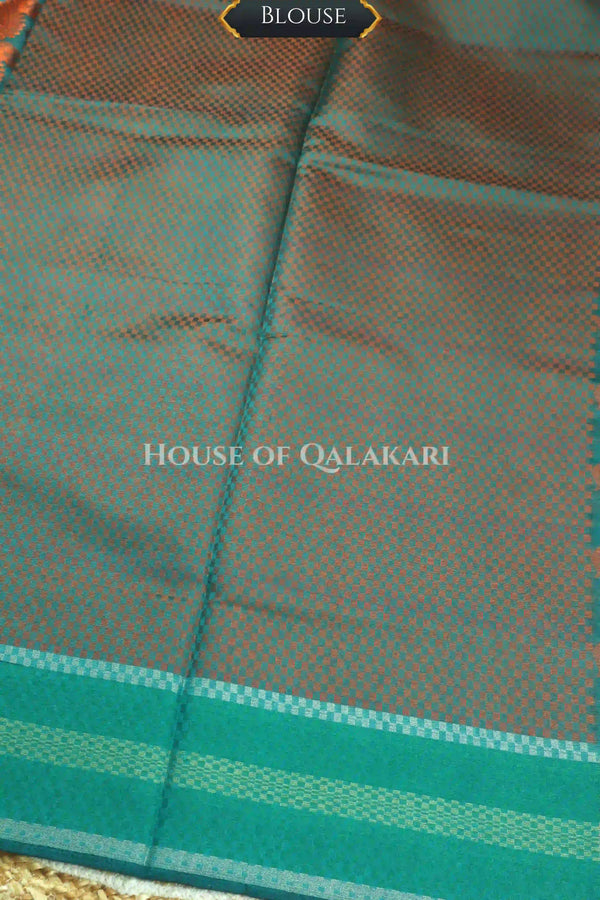 Teal Green & Antique copper Banarasi Cotton Patola Saree with all over paisley buti