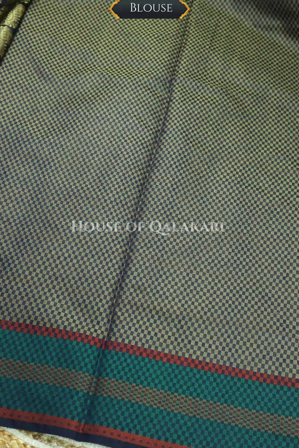 Navy Blue & Antique Gold Banarasi Cotton Patola Saree with all over paisley buti