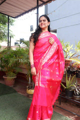 Banarasi Cotton Sarees with Zari Border and subtle pallu in Pink