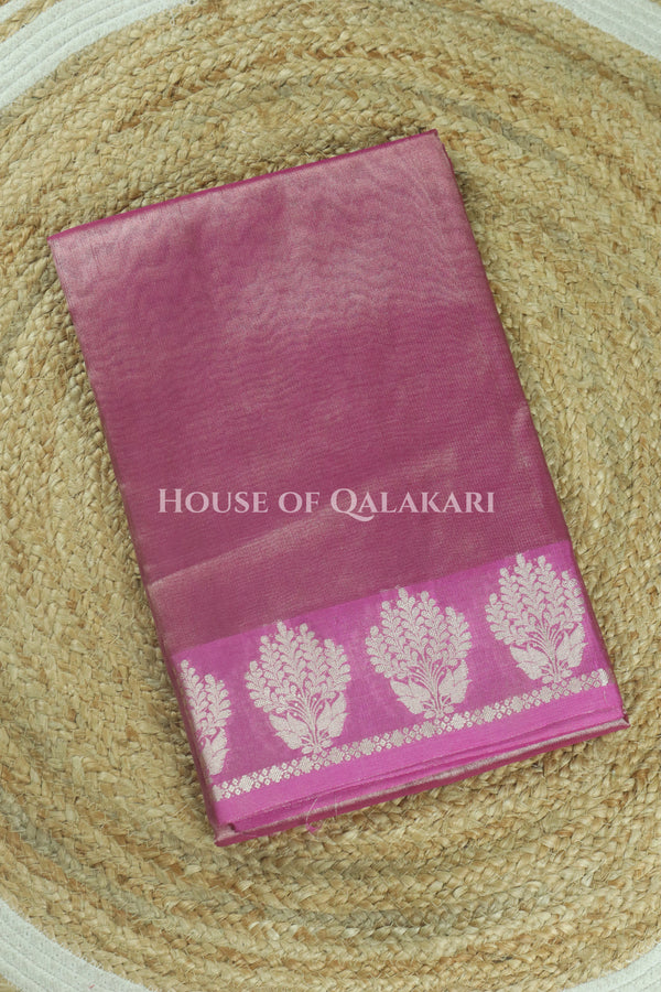 Banarasi Plain Tissue Sarees with Zari buta border and plain pallu in Dusty Rose Pink