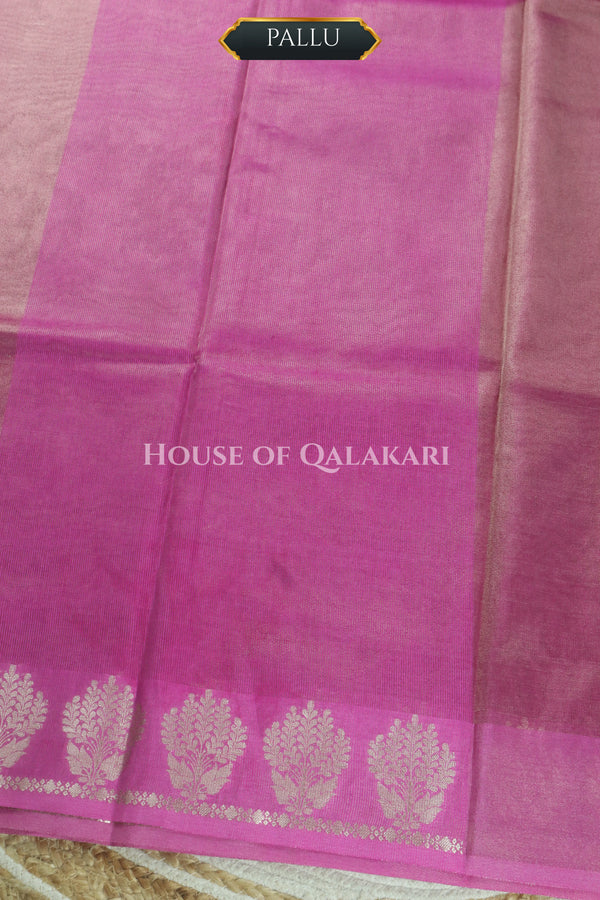 Banarasi Plain Tissue Sarees with Zari buta border and plain pallu in Dusty Rose Pink