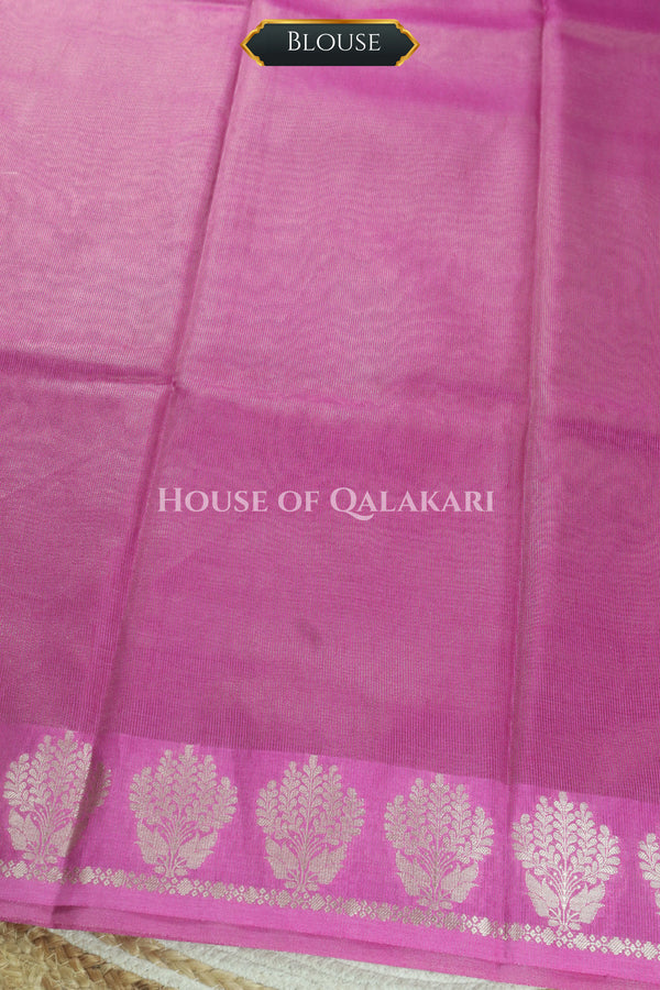 Banarasi Plain Tissue Sarees with Zari buta border and plain pallu in Dusty Rose Pink