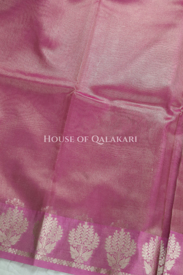 Banarasi Plain Tissue Sarees with Zari buta border and plain pallu in Dusty Rose Pink