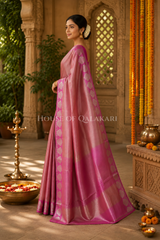 Banarasi Plain Tissue Sarees with Zari buta border and plain pallu in Dusty Rose Pink