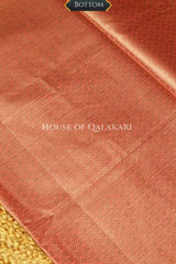 Chanderi Cotton Banarasi Unstitched Dress Material- Peach with defined Neck Design
