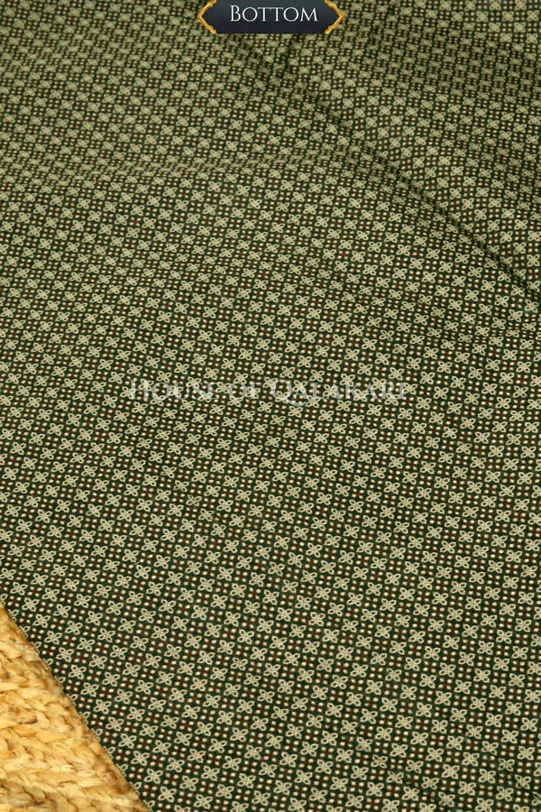 Chanderi Cotton Banarasi Unstitched Dress Material- Bottle Green Jacquard Design