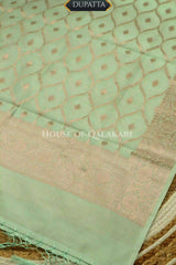 Chanderi Cotton Banarasi Unstitched Dress Material- Sea Green Zari Work